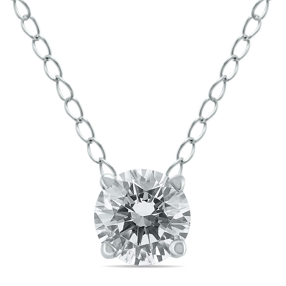 1/2 Carat Floating Round Diamond Solitaire Necklace in 14K White Gold